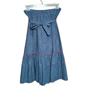 Vintage 90's Chambray Midi Skirt with Bow Belt- Large